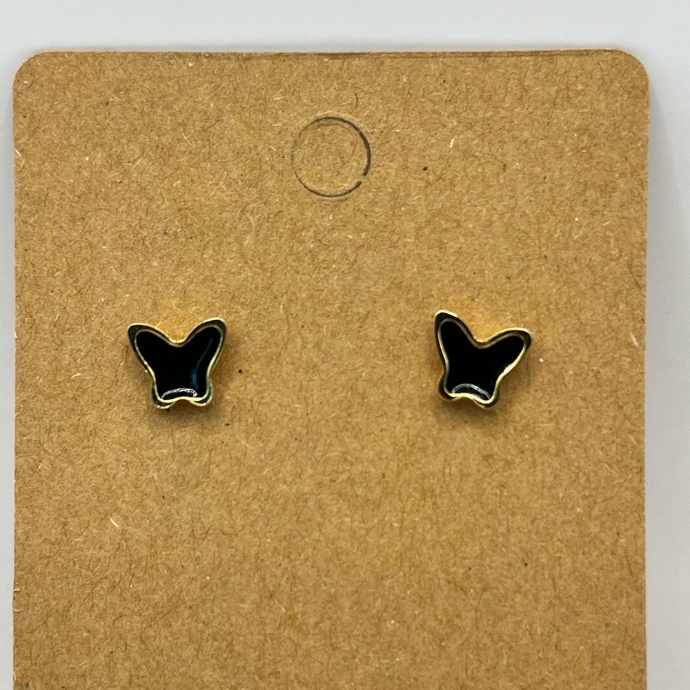 Black and gold color butterfly stud earrings